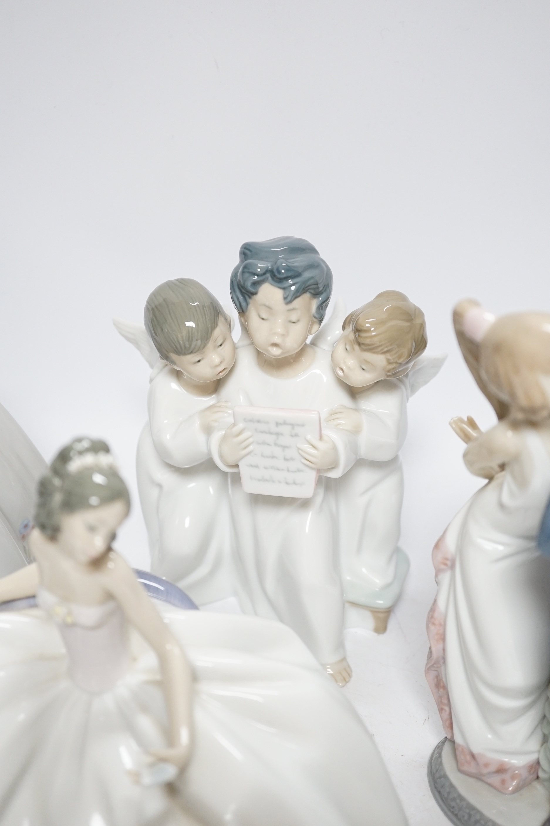 Six various Lladro figures and figure groups, most boxed, tallest 26cm high